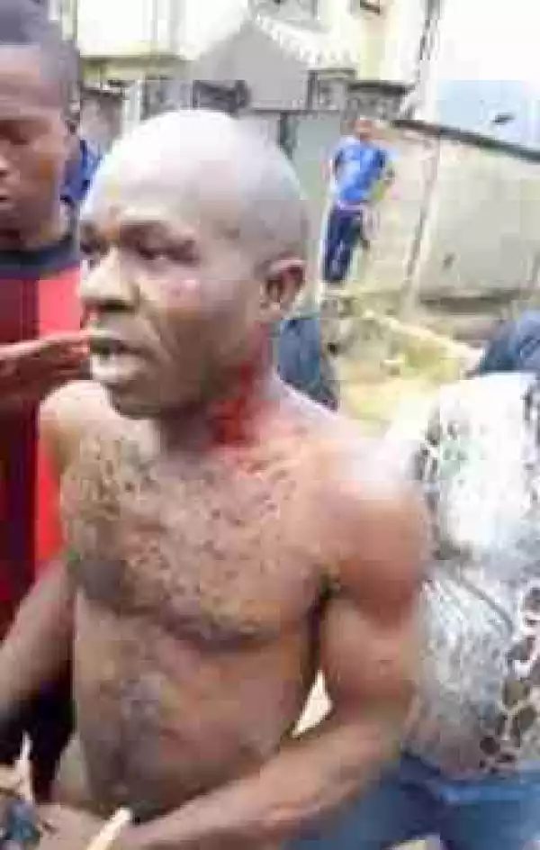 Lagos Landlord Stripped Naked, Beaten Up After Caught Trying To Rape A Little Boy (Photos)